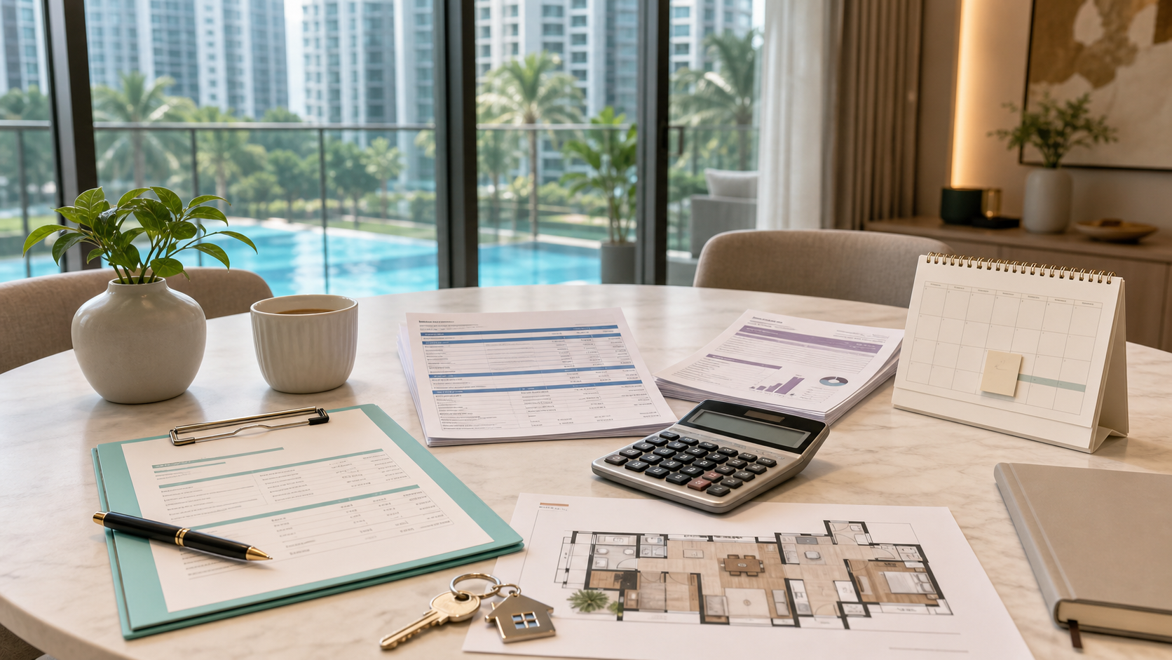 Singapore condo holding cost analysis with mortgage, property tax, rental and calendar documents